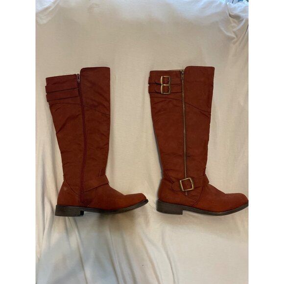 Brown Knee-High Boots Size 8 Pull On Zobia Womens Almond Toe - Picture 2 of 7